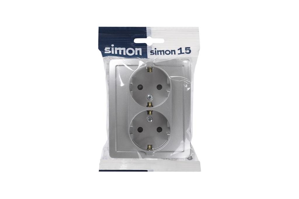 DOBLE BASE ENCHUFE 2P CON TT ALUMINIO SIMON 15
